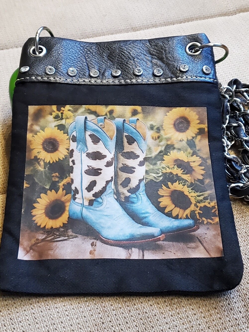 BHW Cowboy Boot Crossbody Bag with Sunflower Print